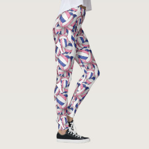 pink blue white girly volleyballs pattern leggings