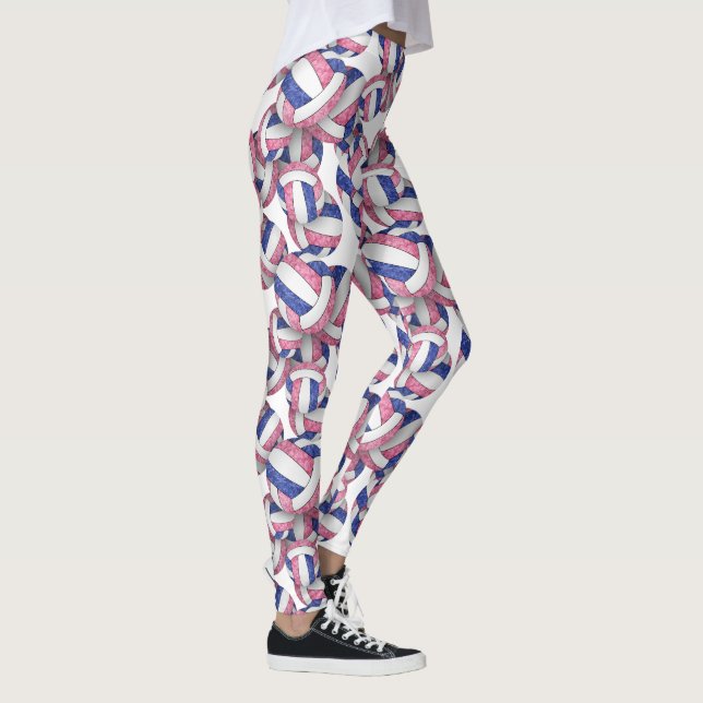 pink blue white girly volleyballs pattern leggings (Right)