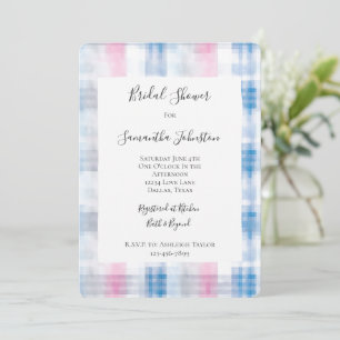 Pink Blue White Plaid Stripes Bridal Shower Invitation