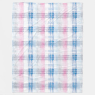 Pink Blue White Plaid Stripes Fleece Blanket