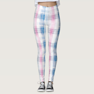 Pink Blue White Plaid Stripes Leggings