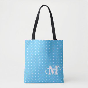 Pink & Blue - White Polka Dot Monogram 2 Tote Bag