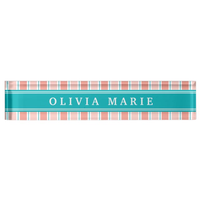 Pink Blue White Stripe Pattern with Name Nameplate (Front)