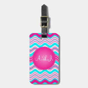 Pink, Blue, White Wavy Stripes Luggage Tag