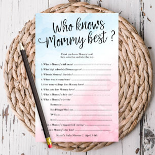 Pink & Blue Who Knows Mummy Shower Paper Game Card