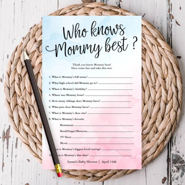 Pink & Blue Who Knows Mummy Shower Paper Game Card (Creator Uploaded)