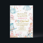 Pink Blue Wildflower Alice Onederland 1st Birthday Invitation<br><div class="desc">Pink Blue Wildflower Alice Onederland 1st Birthday Invitation

Sweet Alice in onederland themed first birthday invitation in pink,  blue and gold featuring a mad hatter hat,  Alice,  a cake,  the white rabbit and more.  This Alice in onederland 1st birthday invitation also features some wildflowers and faux gold calligraphy text.</div>