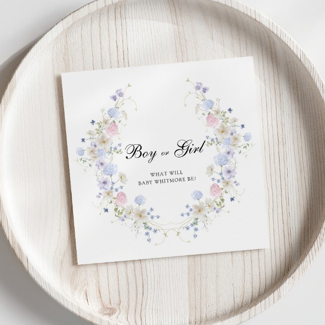 Pink & Blue Wildflower Boy or Girl Gender Reveal Napkin (Creator Uploaded)