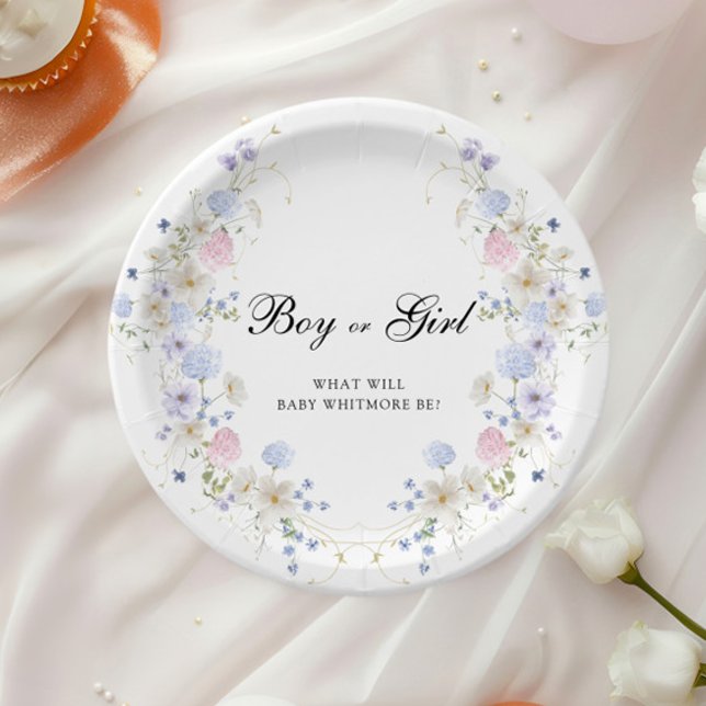 Pink & Blue Wildflower Boy or Girl Gender Reveal Paper Plate (Creator Uploaded)