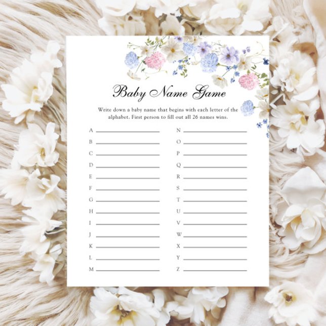 Pink Blue Wildflower Gender Reveal Baby Name Game (Creator Uploaded)