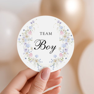 Pink & Blue Wildflower Gender Reveal Team Boy Classic Round Sticker