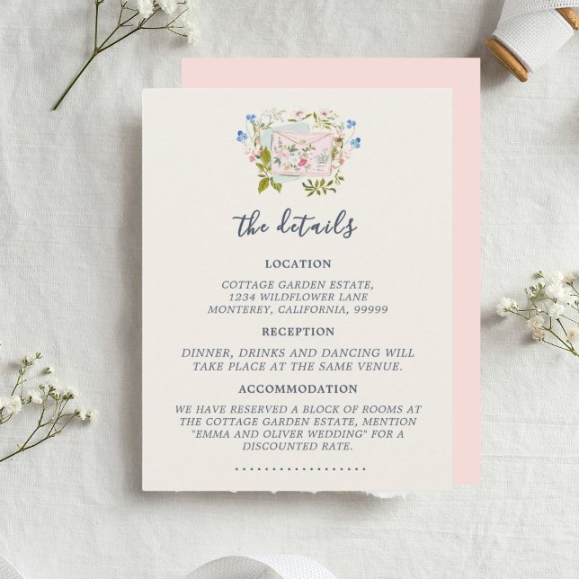 Pink Blue Wildflowers Romantic Garden Wedding Enclosure Card (Pink Blue Wildflowers Romantic Garden Wedding Enclosure Card)