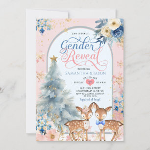 Pink Blue Winter Deer Christmas Gender Reveal Invitation