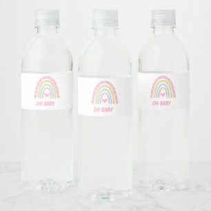 Pink Blue Yellow Boho Rainbow Oh Baby Shower Water Bottle Label