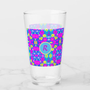Pink blue yellow flower pattern background add nam glass