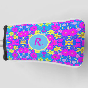 Pink blue yellow flower pattern background add nam golf head cover