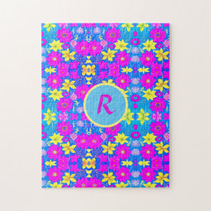 Pink blue yellow flower pattern background add nam jigsaw puzzle