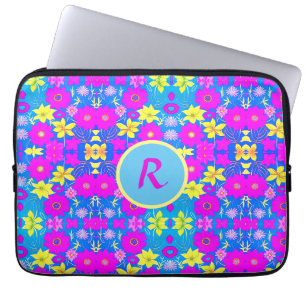 Pink blue yellow flower pattern background add nam laptop sleeve