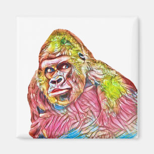 Pink Blue Yellow Gorilla Painting Magnet
