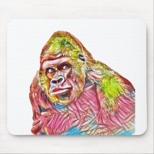 Pink Blue Yellow Gorilla Painting Mouse Pad