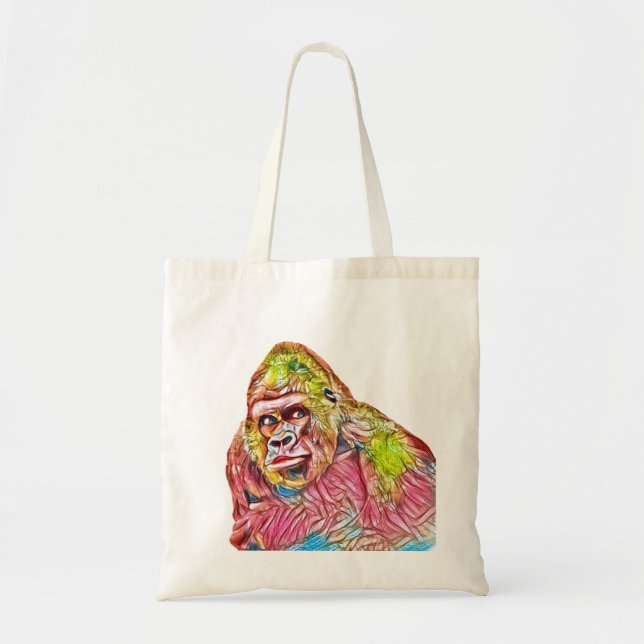 Pink Blue Yellow Gorilla Painting Tote Bag (Front)