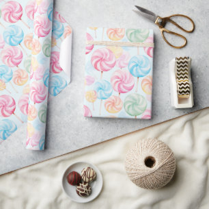 Pink Blue Yellow Green Orange Lollipops Birthday Wrapping Paper
