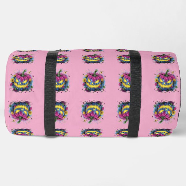 Pink Blue Yellow Haunted Bloom Pumpkin  Duffle Bag (Bottom)