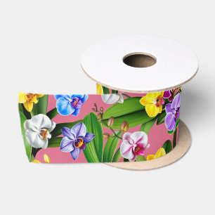 Pink Blue Yellow Lilac Green Orchid Flowers Satin Ribbon