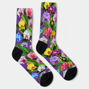 Pink Blue Yellow Lilac Green Orchid Flowers Socks