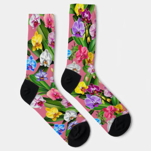 Pink Blue Yellow Lilac Green Orchid Flowers Socks
