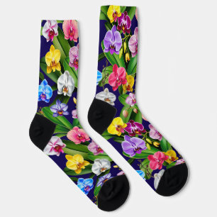 Pink Blue Yellow Lilac Green Orchid Flowers Socks