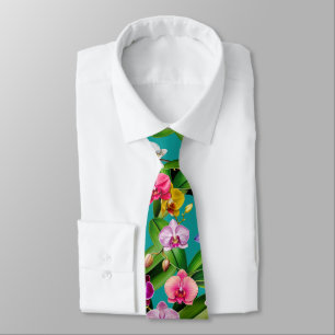 Pink Blue Yellow Lilac Green Orchid Flowers Tie
