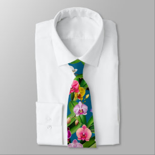 Pink Blue Yellow Lilac Green Orchid Flowers Tie