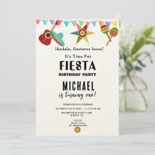 Pink Blue Yellow Mexican Fiesta Birthday  Invitation