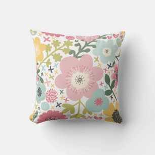 Pink Blue Yellow Modern Floral Cushion