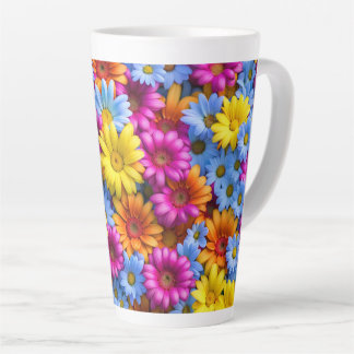 Pink Blue Yellow & Orange Daisies - Latte Mug