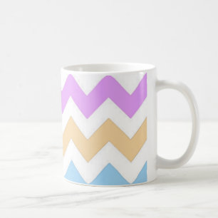 pink, blue, yellow pastel colour zigzag strips coffee mug