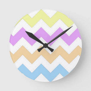 pink, blue, yellow pastel colour zigzag strips round clock