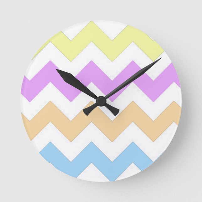 pink, blue, yellow pastel colour zigzag strips round clock (Front)