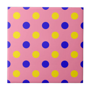 Pink Blue Yellow Polka Dots Design Ceramic Tile