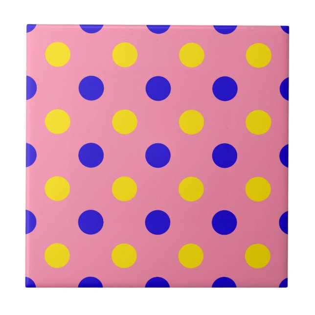 Pink Blue Yellow Polka Dots Design  Ceramic Tile (Front)