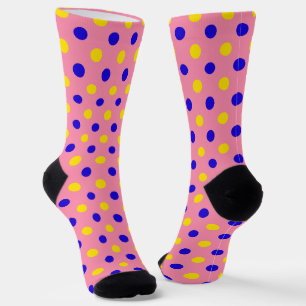Pink Blue Yellow Polka Dots Design  Socks