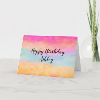 Pink Blue Yellow Rainbow Abstract Stripes Birthday