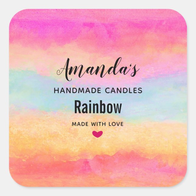 Pink Blue Yellow Rainbow Abstract Stripes Candle Square Sticker (Front)
