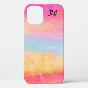 Pink Blue Yellow Rainbow Abstract Stripes iPhone 12 Case