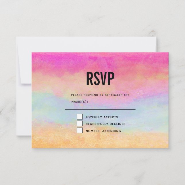 Pink Blue Yellow Rainbow Abstract Stripes RSVP Card (Front)