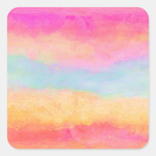 Pink Blue Yellow Rainbow Abstract Stripes Square Sticker