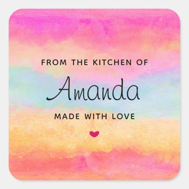 Pink Blue Yellow Rainbow Abstract Stripes Square Sticker (Front)