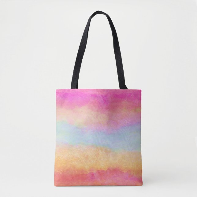 Pink Blue Yellow Rainbow Abstract Stripes Tote Bag (Front)