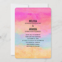 Pink Blue Yellow Rainbow Abstract Stripes Wedding